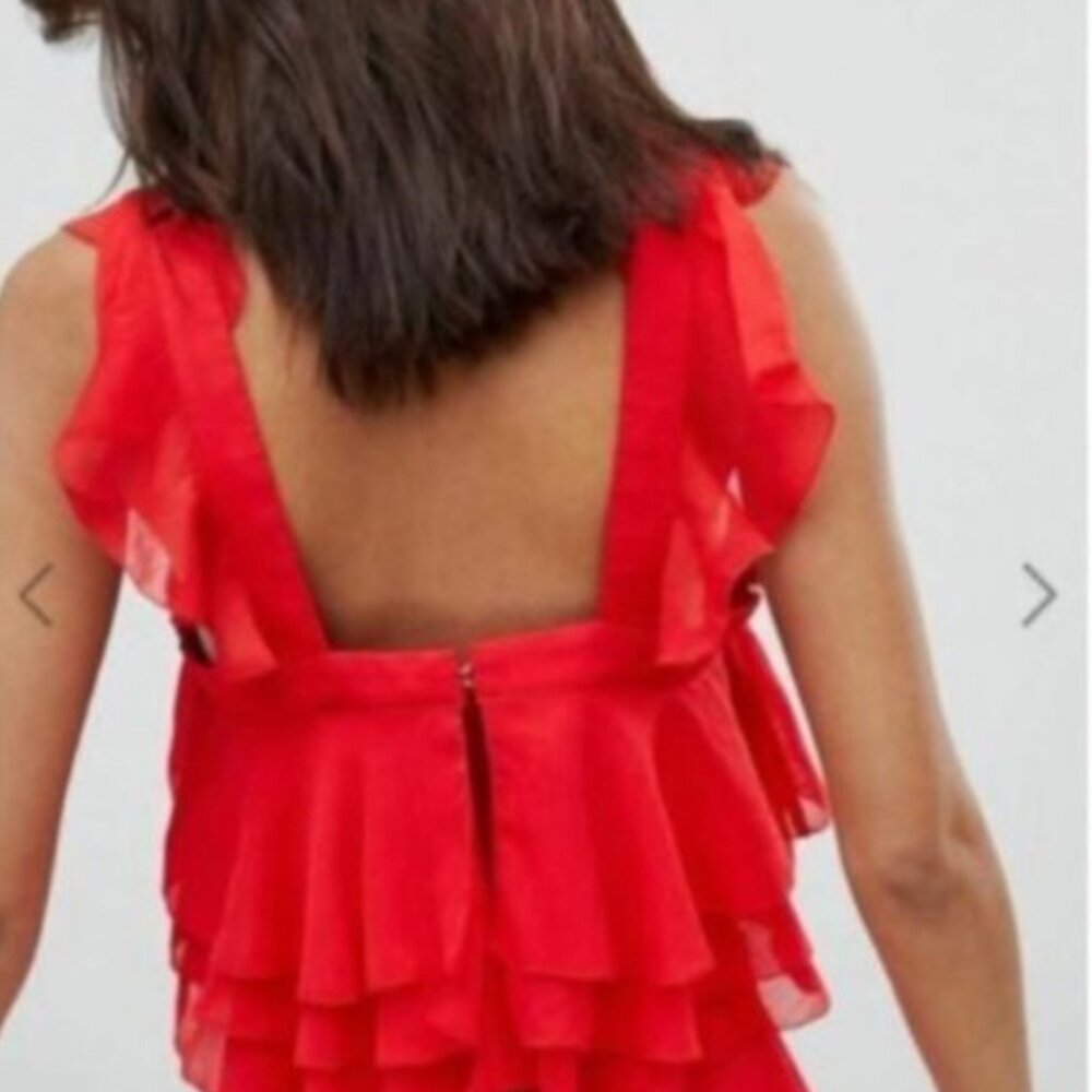 Sintra Ruffle Crop Top Red - Picture 2 of 5